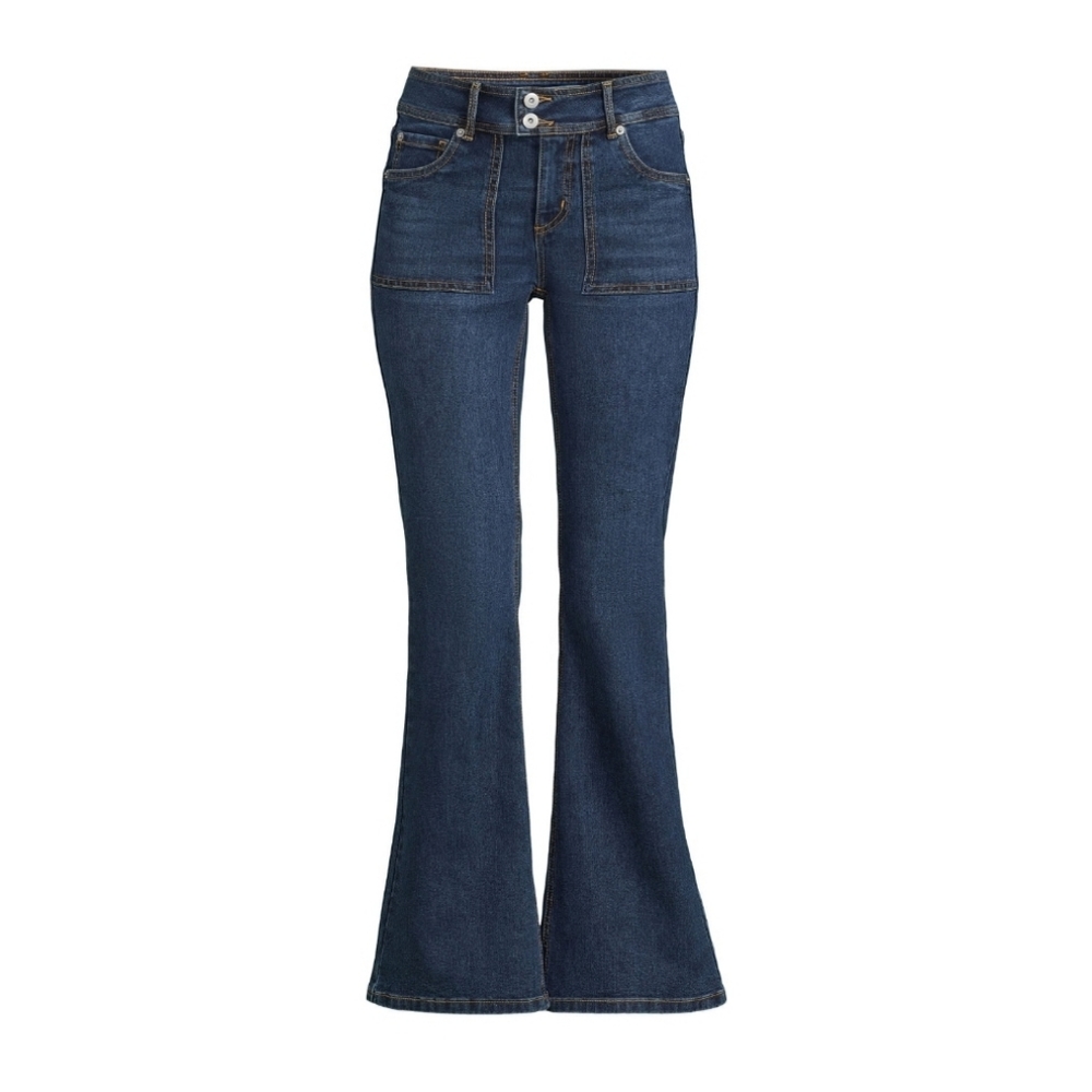 No Boundaries Juniors' Low Rise Extended Tab Flare Jeans, Sz 5